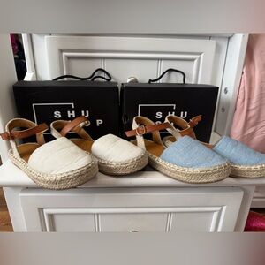 Espadrille Sandals in Cream and Blue